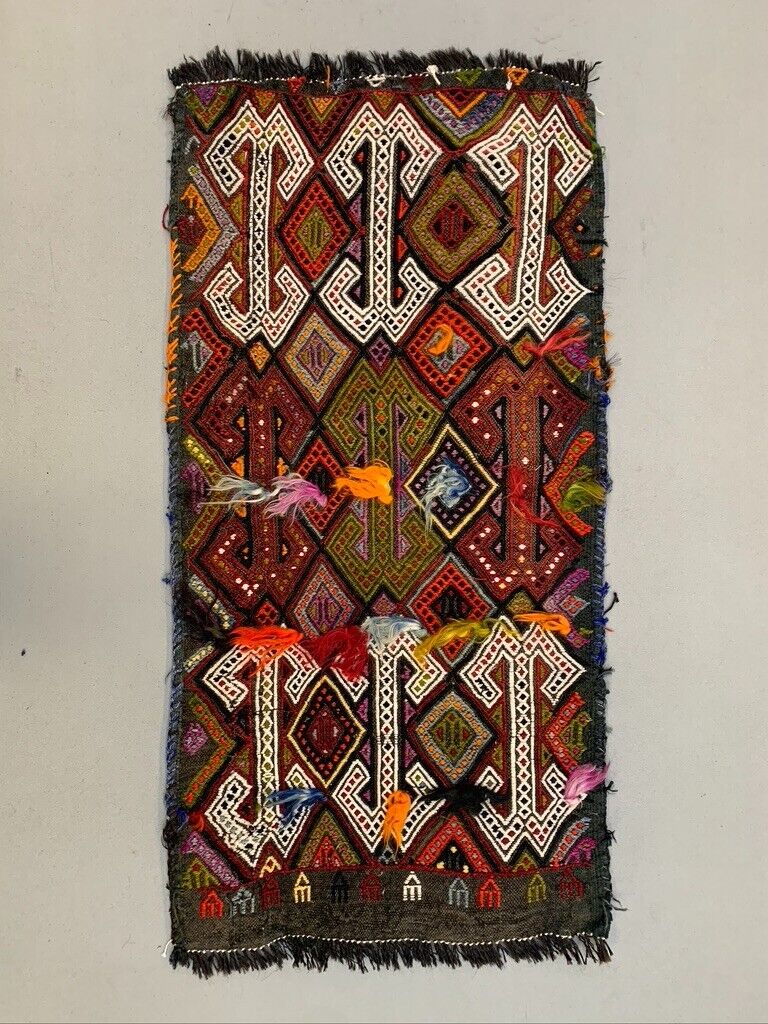 Vintage Turkish Mini Kilim 99x48 cm Wool Small Kelim Runner, shabby Chic