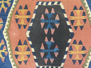 Vintage Turkish Kilim 172x102 cm Wool Kelim Rug Blue Pink Brown Medium