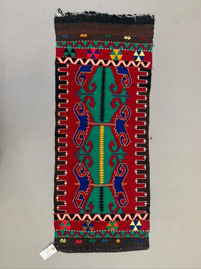 Vintage Turkish Mini Kilim 114x47 cm Wool Small Kelim Runner, shabby Chic