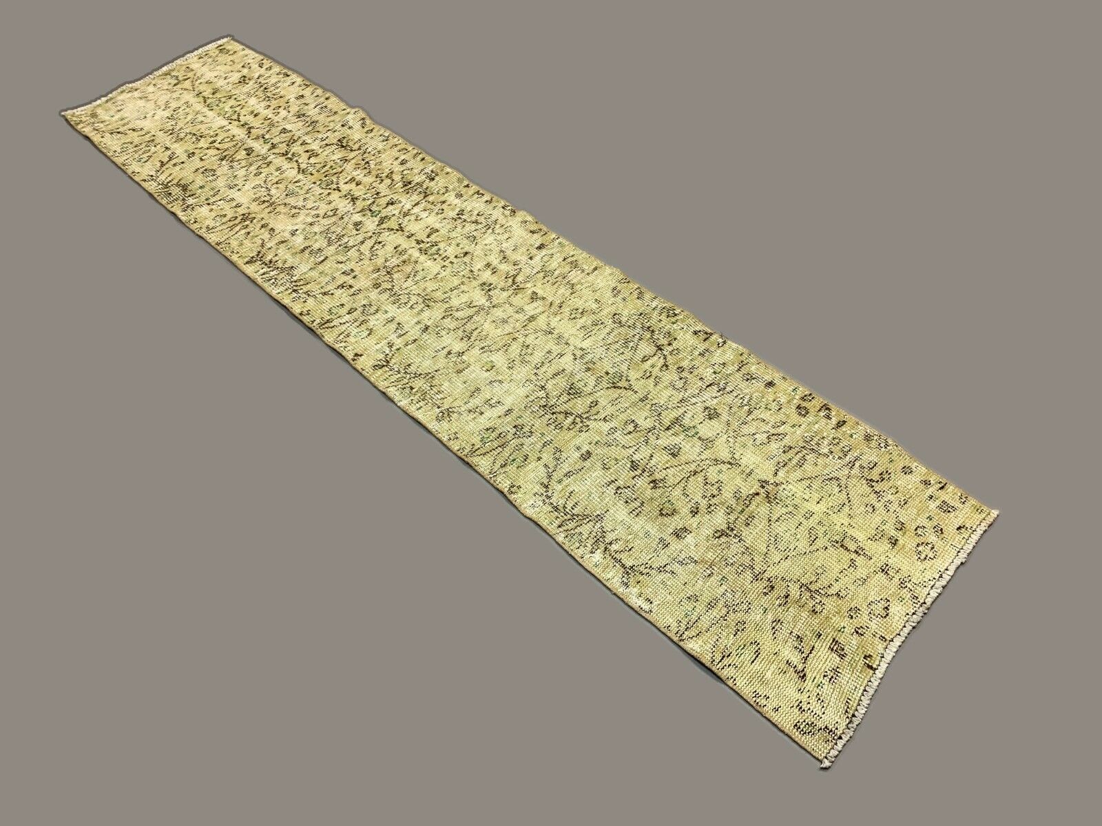 Distressed Turkish Narrow Runner 267x63 cm wool Vintage rug, Overdyed Yellow kilimshop.myshopify.com