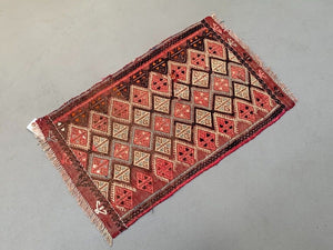 Vintage Turkish Mini Kilim 76x44 cm Wool Small Kelim Runner, shabby Chic