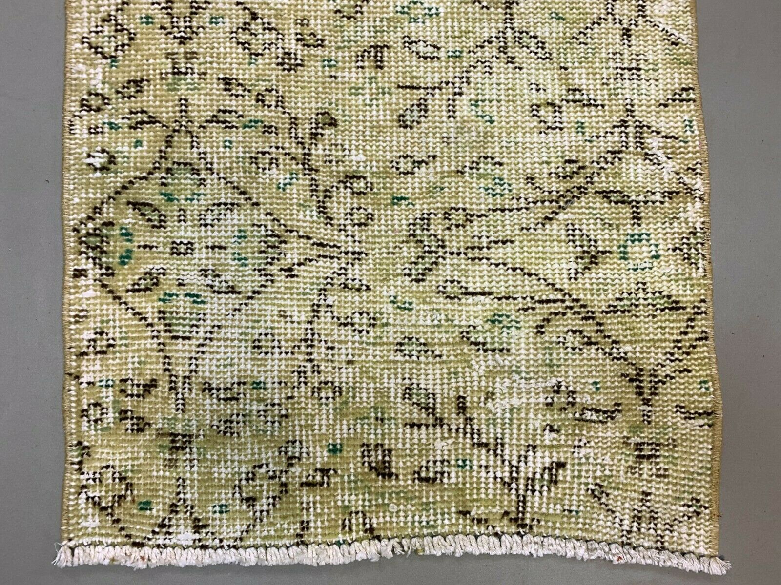 Distressed Turkish Narrow Runner 266x56 cm wool Vintage rug, Overdyed Yellow kilimshop.myshopify.com