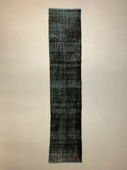 Distressed Turkish Runner 293x62 cm wool Vintage rug, Overdyed Black kilimshop.myshopify.com