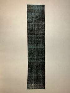 Distressed Turkish Runner 293x62 cm wool Vintage rug, Overdyed Black kilimshop.myshopify.com