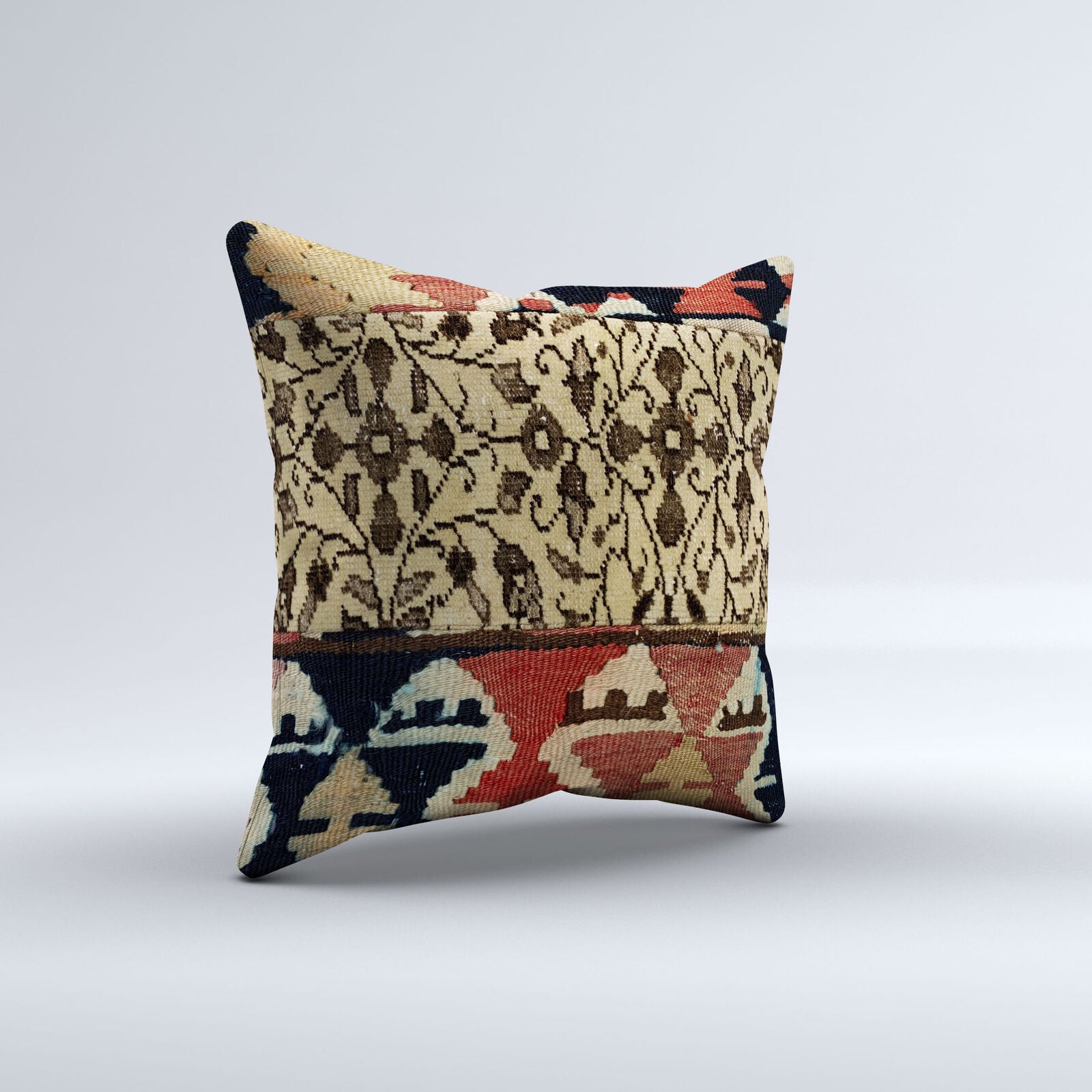 Vintage Turkish Kilim Cushion Cover 40x40 cm Square Wool Kelim Pillowcase  40818