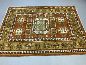 Vintage Turkish Kilim  240x173 cm, tribal Kelim Rug, Green, Beige, Brown, Large