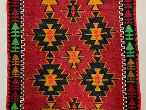 Vintage Turkish Kilim 283x121 cm Wool Kelim Rug Large Red Black Purple Runner
