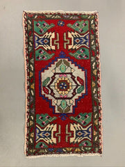 Small Vintage Turkish Rug 93x50 cm, Short Runner, Tribal, Shabby, Mini Carpet