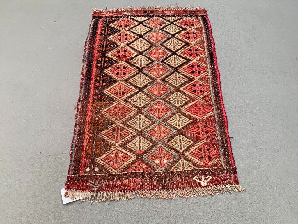 Vintage Turkish Mini Kilim 76x44 cm Wool Small Kelim Runner, shabby Chic