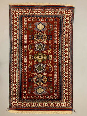 Vintage Turkish Bergama Rug  200x120 cm Red Blue and Beige kilimshop.myshopify.com