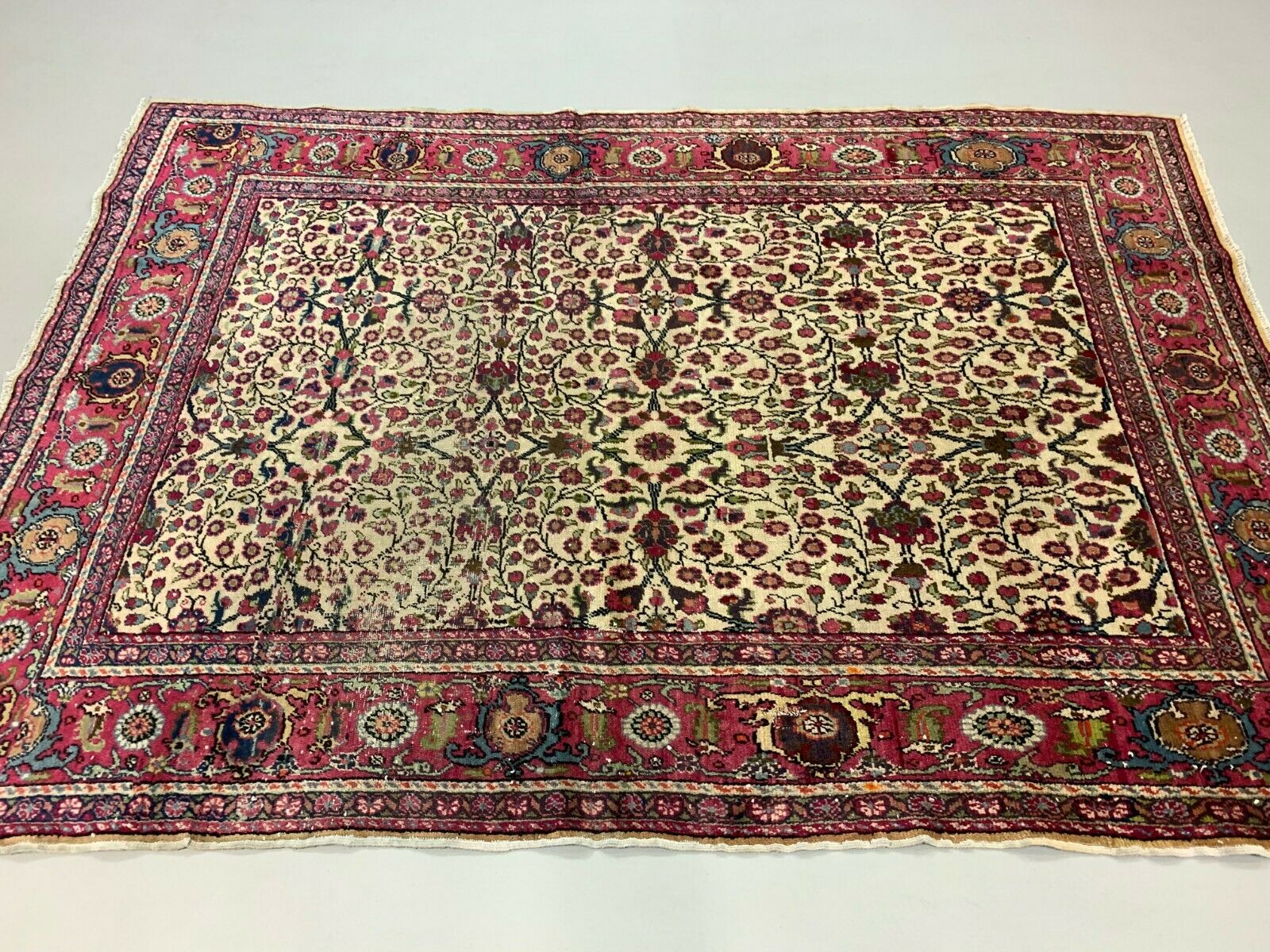 Distressed Turkish Rug 215x152 cm wool Vintage shabby Chic Tribal Red, Beige kilimshop.myshopify.com