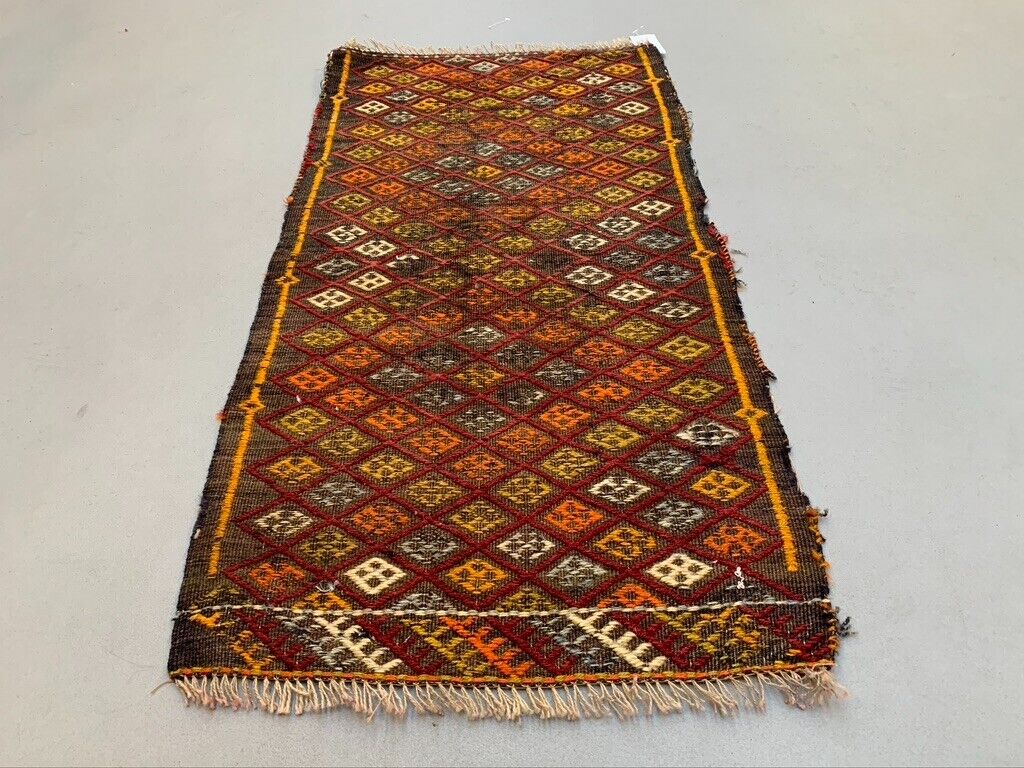 Vintage Turkish Mini Kilim 99x52 cm Wool Small Kelim Runner, shabby Chic