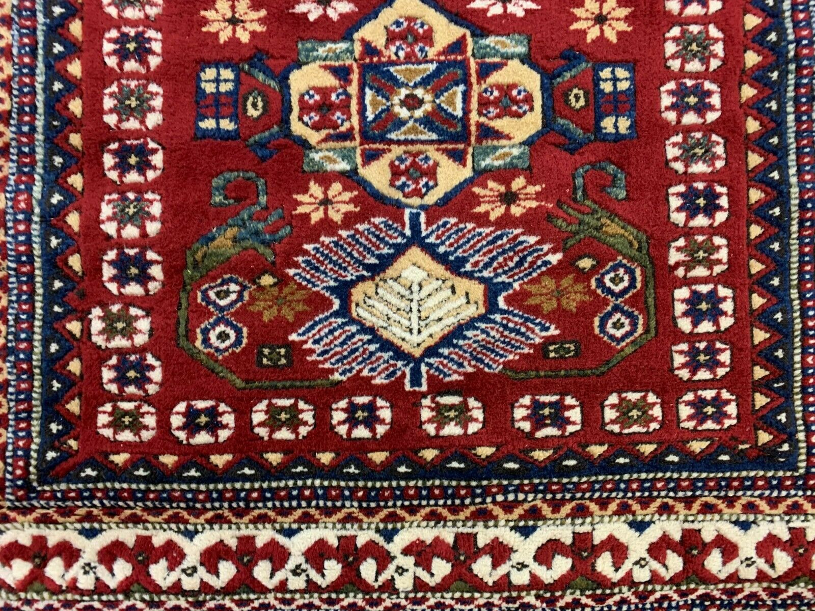 Vintage Turkish Bergama Rug  200x120 cm Red Blue and Beige kilimshop.myshopify.com