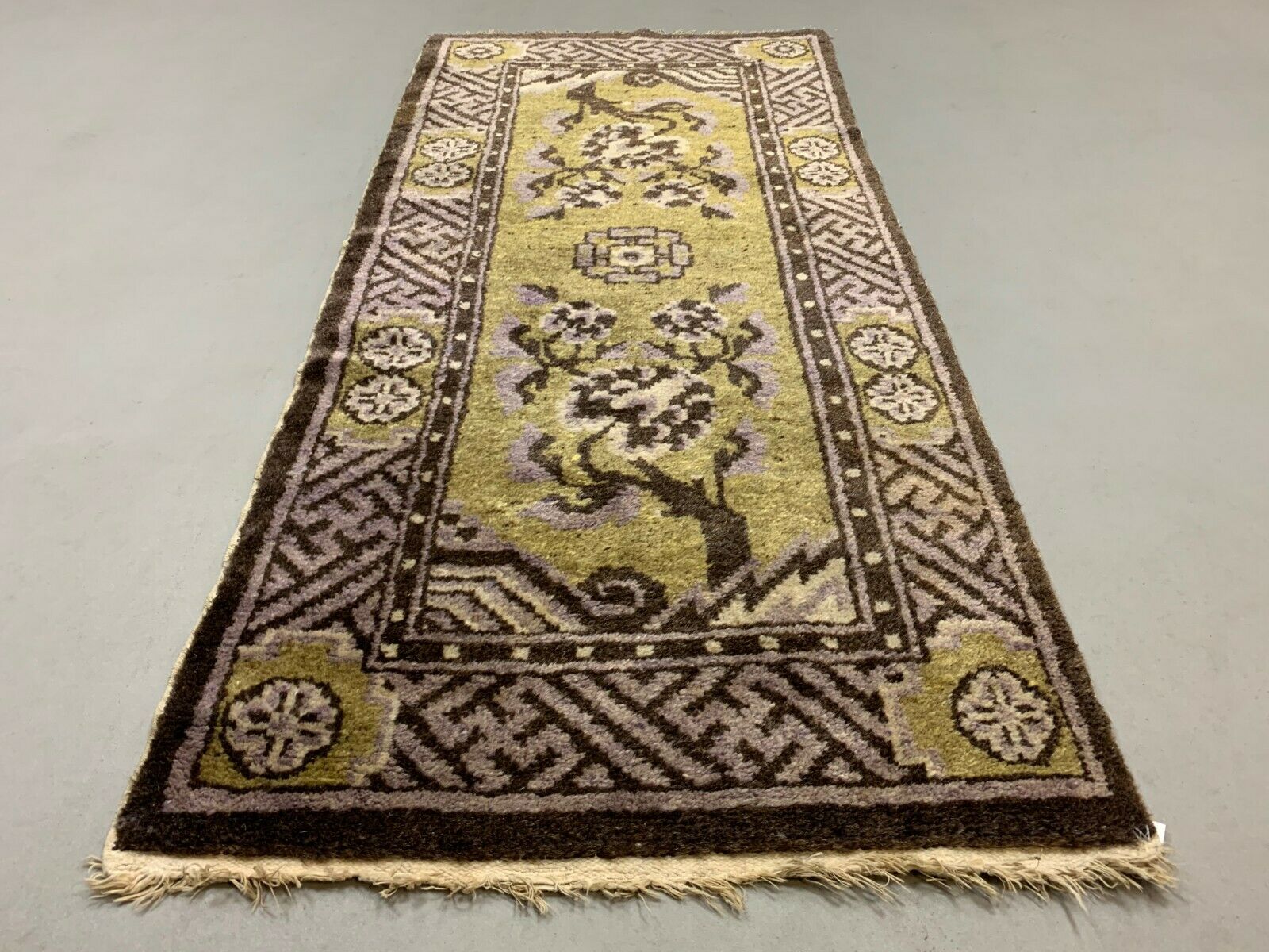 Antique Chinese Pao Tao Rug 145x68 cm, Wool, Gold and Brown kilimshop.myshopify.com