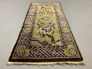 Antique Chinese Pao Tao Rug 145x68 cm, Wool, Gold and Brown kilimshop.myshopify.com