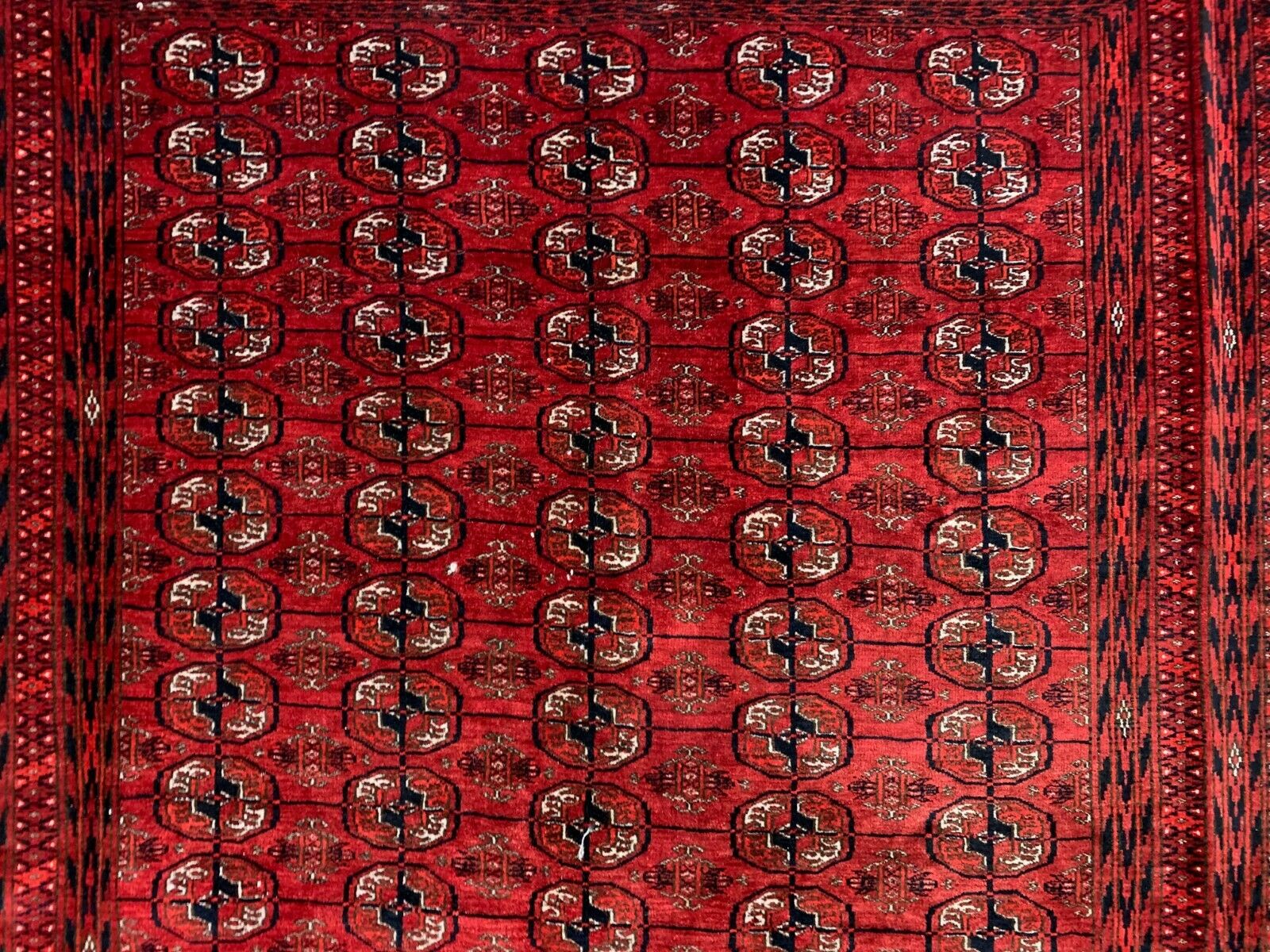 Vintage Afghan Turkoman village Rug 360x240 cm, Red, Black Tribal Large