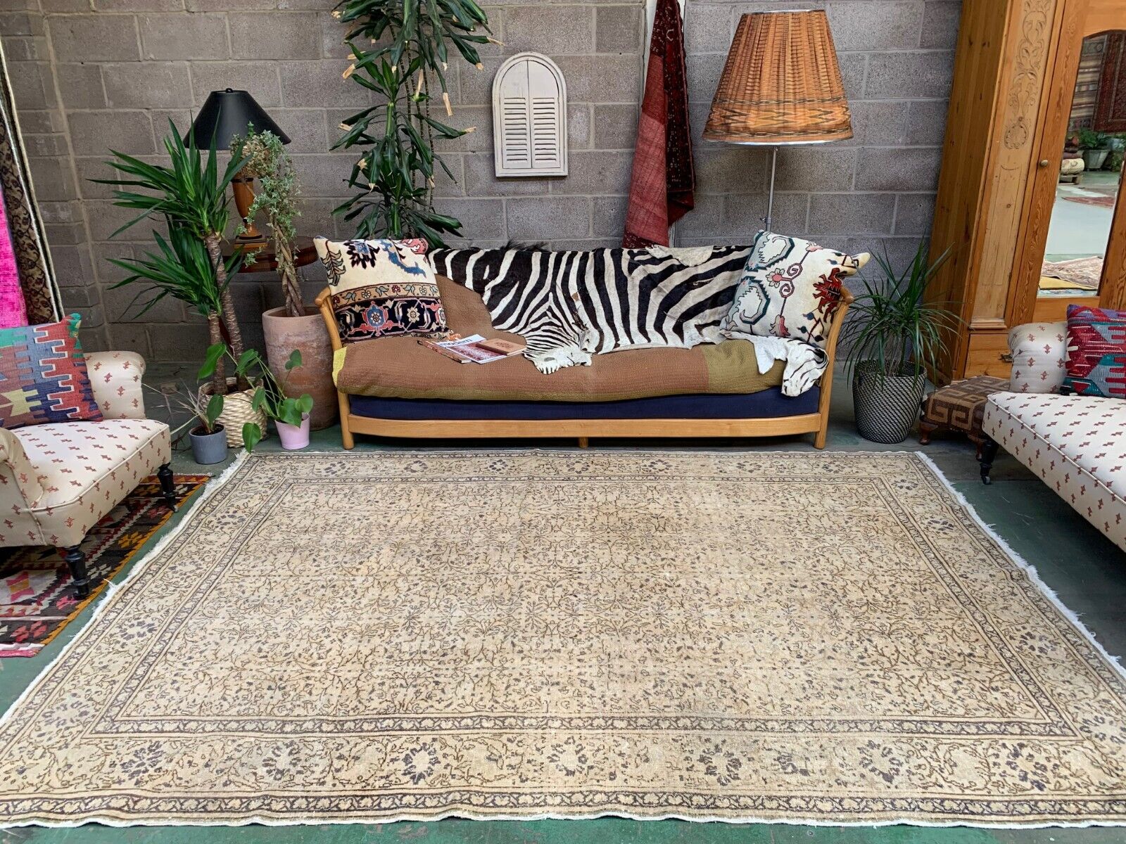 Vintage Turkish Rug 280x198 cm, Tribal Wool Carpet Large