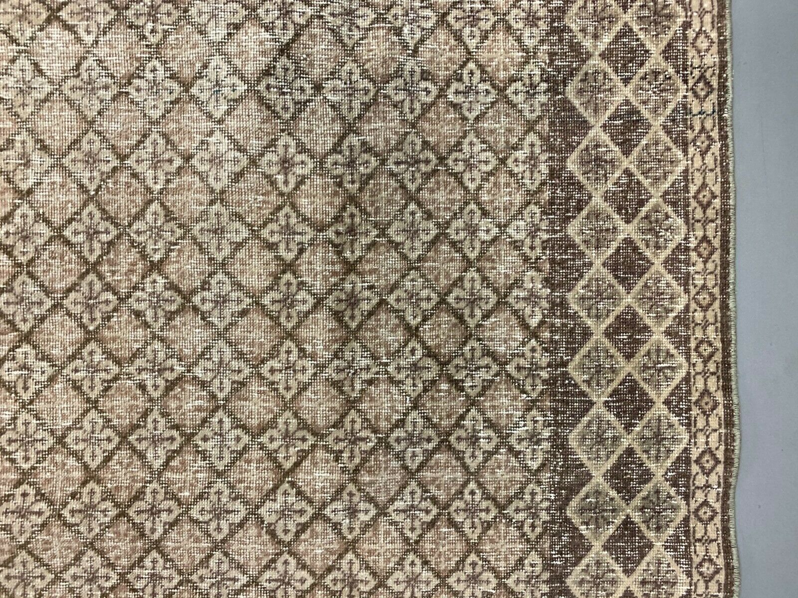 Distressed Turkish Rug 225x137 cm wool Vintage shabby Tribal Brown, Beige kilimshop.myshopify.com