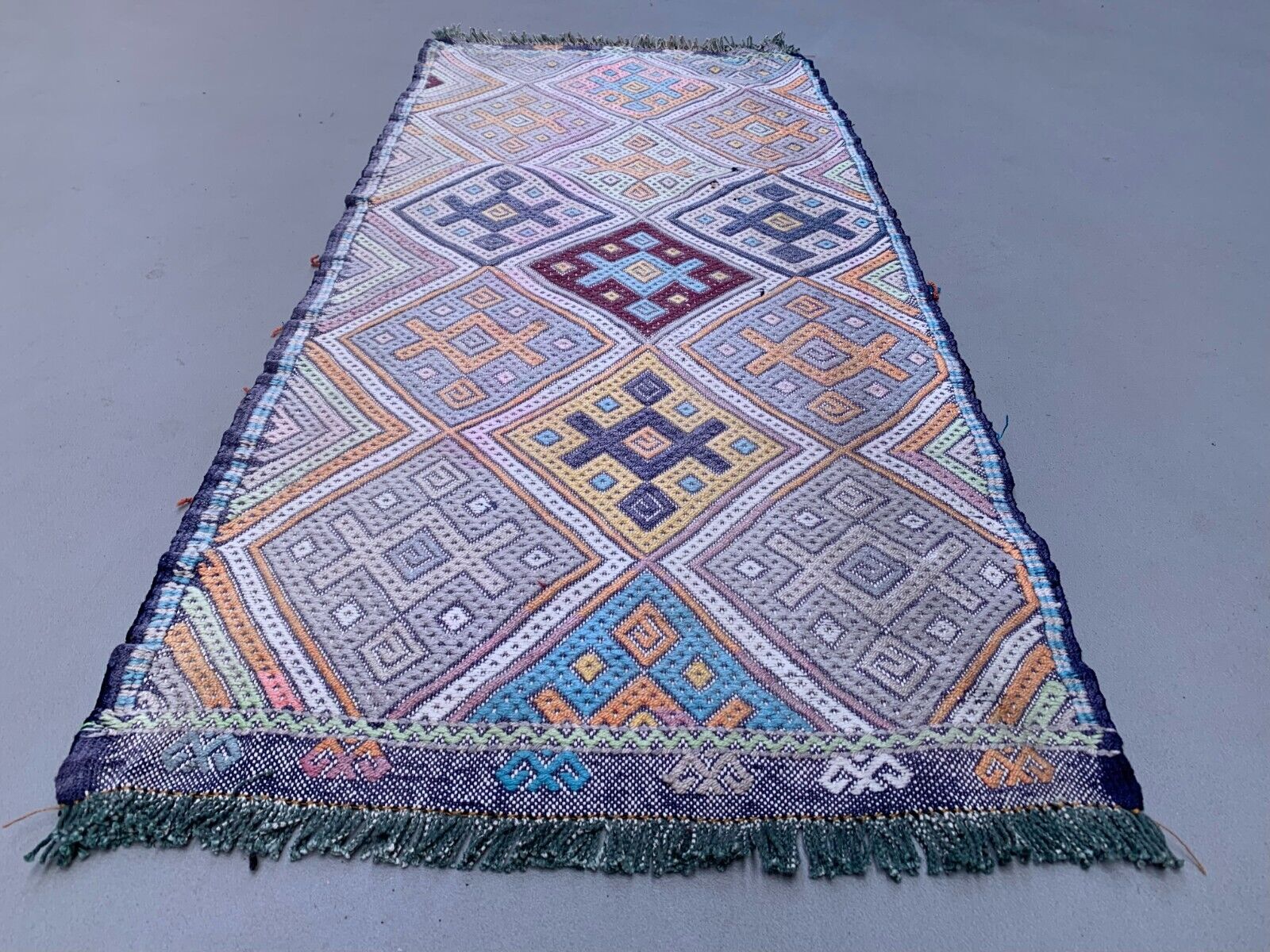 Vintage Turkish Mini Kilim 100x45 cm Wool Small Kelim