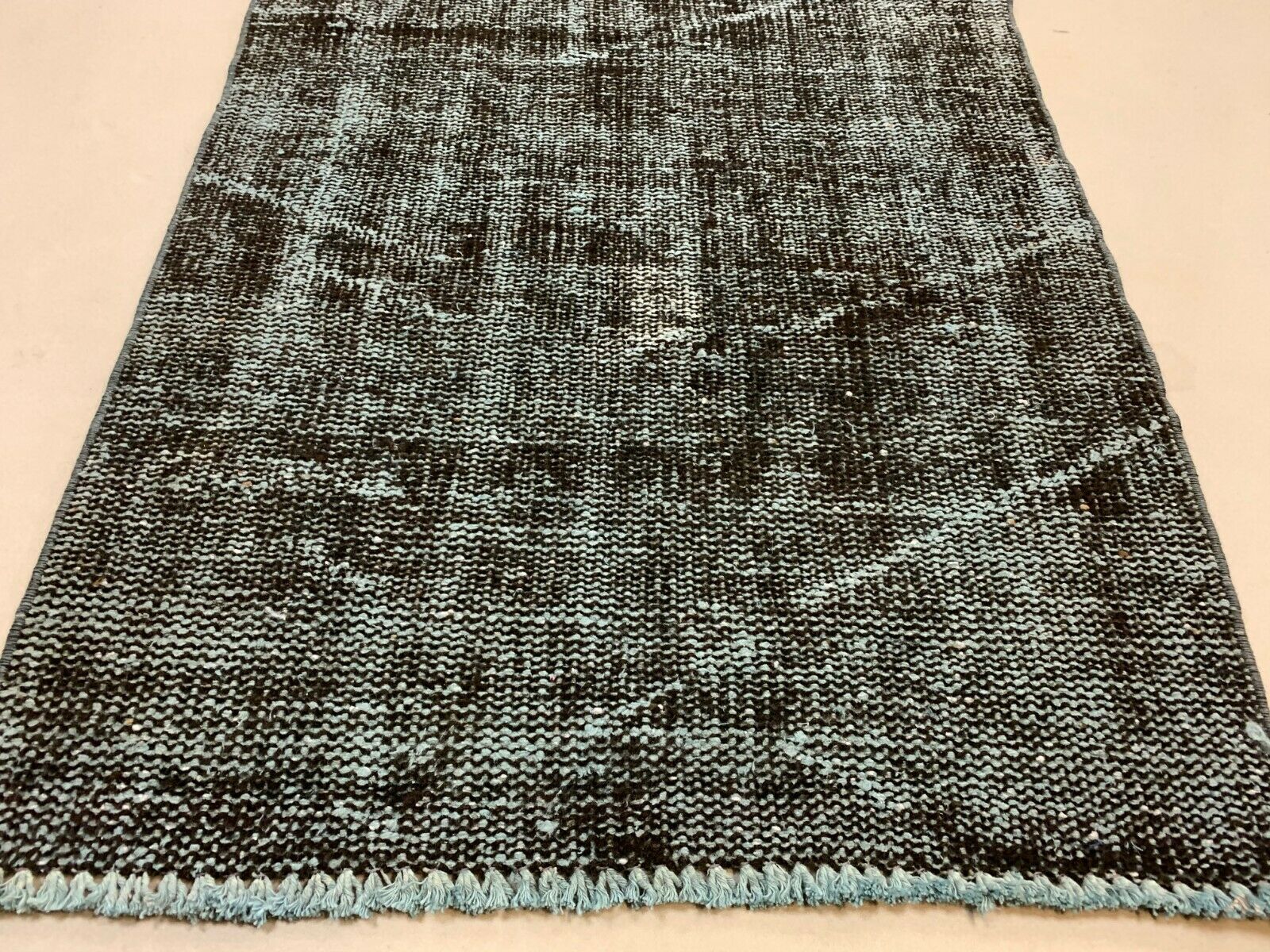 Distressed Turkish Narrow Runner 295x65 cm wool Vintage rug, Overdyed Black kilimshop.myshopify.com