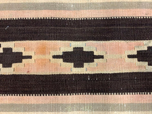 Vintage Turkish Kilim 300x95 cm Wool Kelim Rug Large Pink Beige Brown Runner