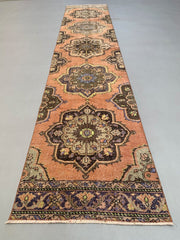 Distressed Turkish Runner 393x81 cm wool Vintage Tribal Rug