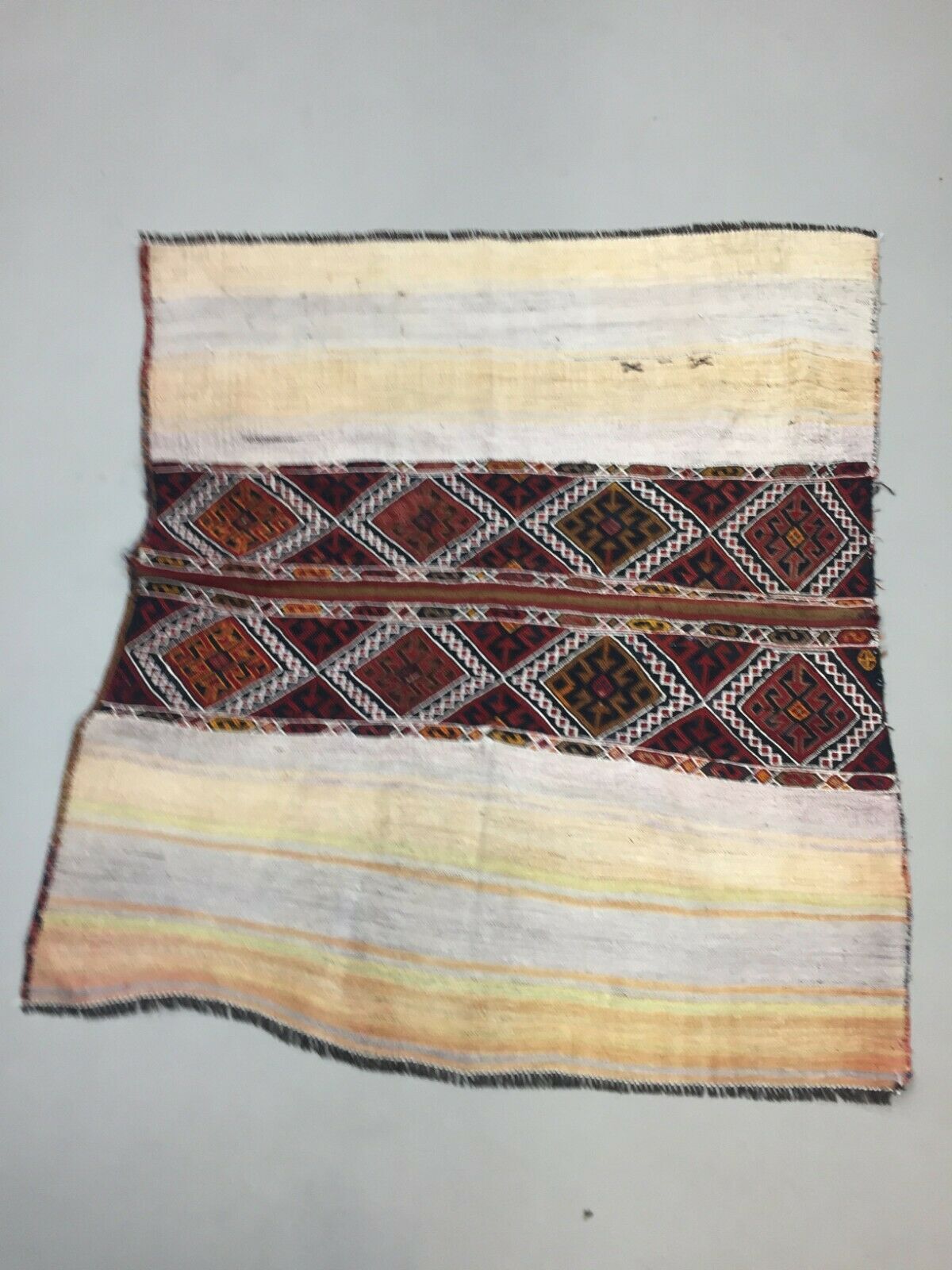 Vintage style Turkish Kilim 135x120 cm Square Tribal Kelim Rug Blue Beige Medium