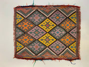 Vintage Turkish Mini Kilim 70x56 cm Shabby Wool Small Kelim Rug, Red Brown Gold