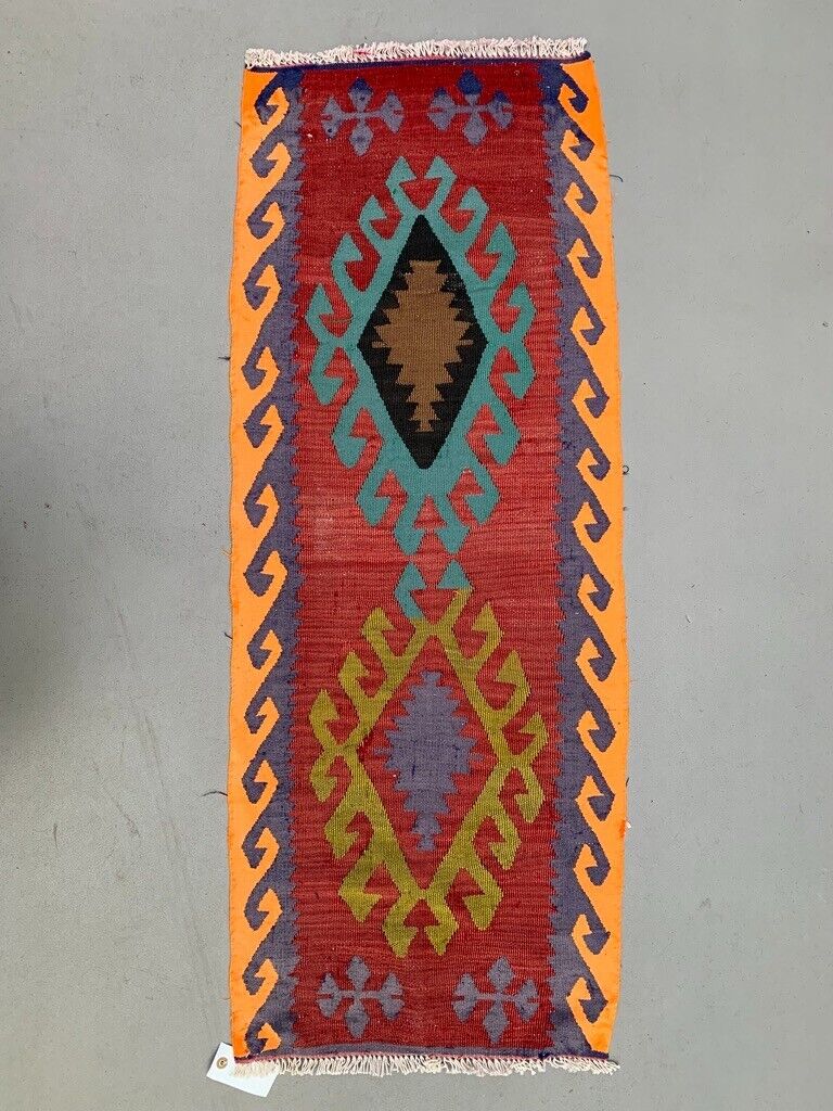 Vintage Turkish Mini Kilim 135x51 cm Wool Small Kelim Runner, shabby Chic