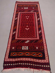 Vintage Kilim 387x150 cm Wool Kelim Rug Large Wide Runner Red, Black