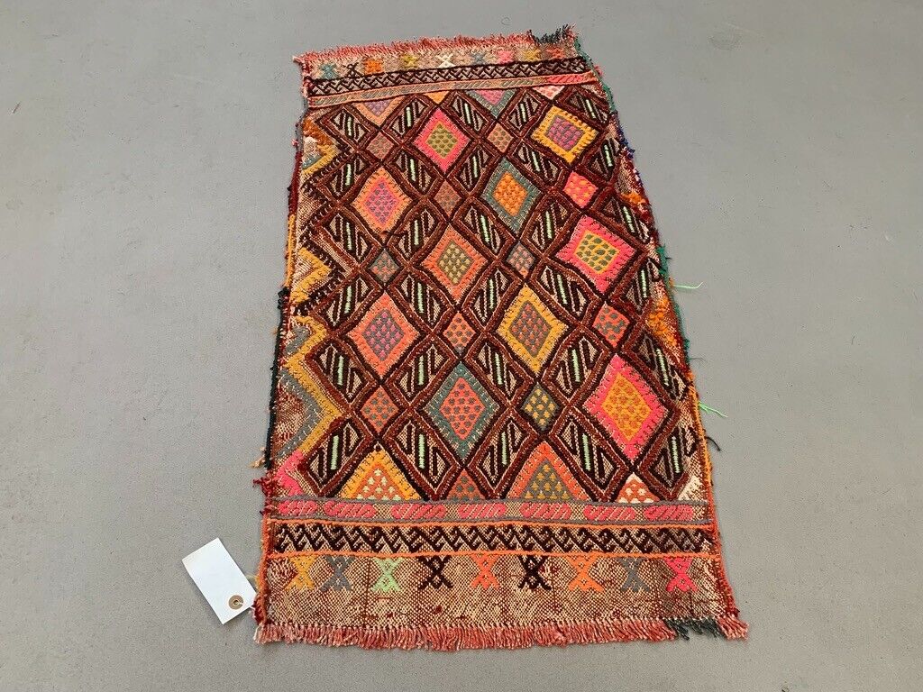 Vintage Turkish Mini Kilim 98x51 cm Wool Small Kelim Runner, shabby Chic