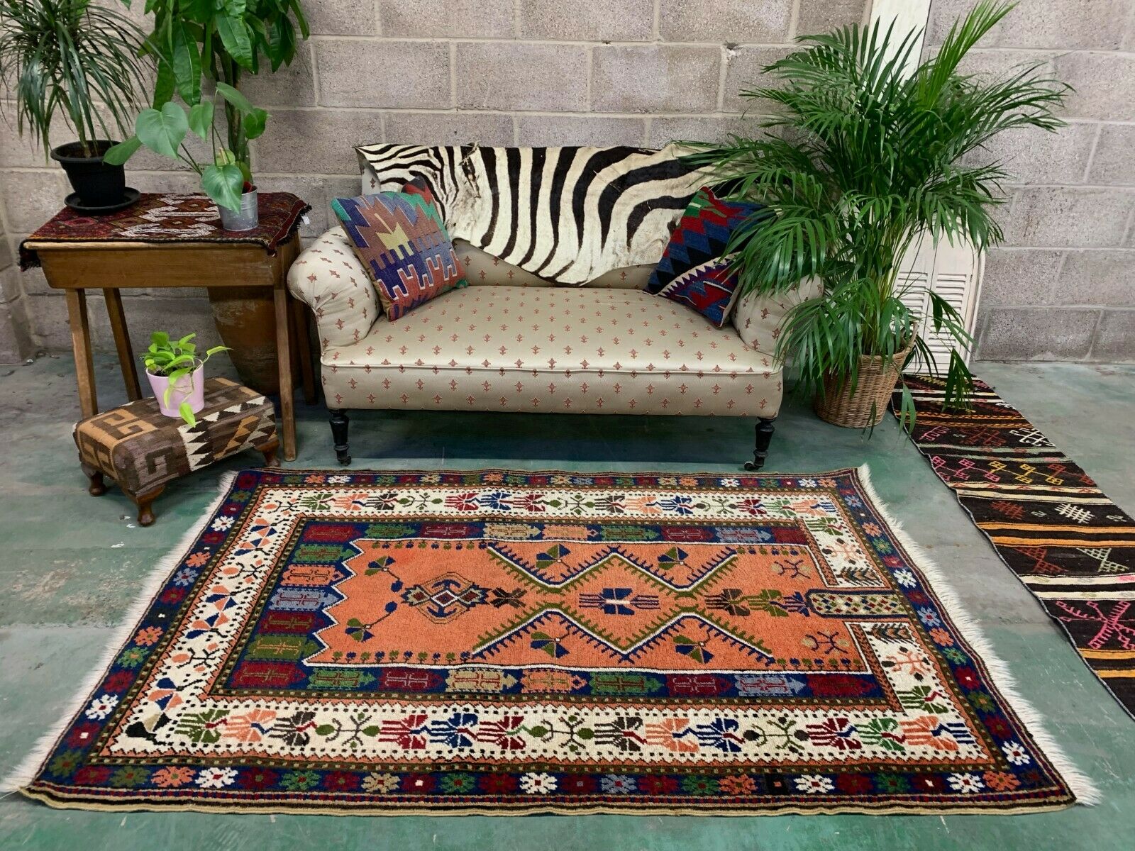 Vintage Turkish Anatolian Rug 190x120 cm, Tribal Boho Red, Blue, Black, Green