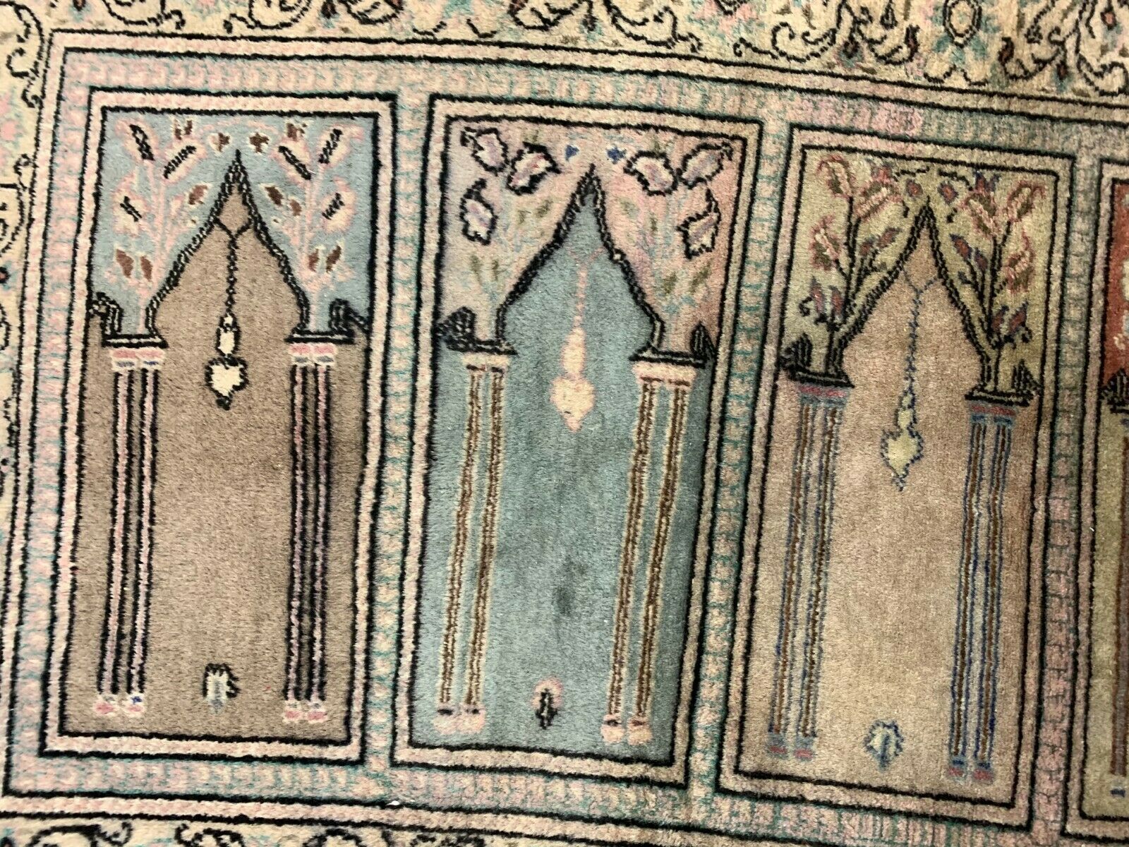 Distressed Turkish Rug 188x101 cm wool Vintage shabby Chic Runner Blue, Beige kilimshop.myshopify.com