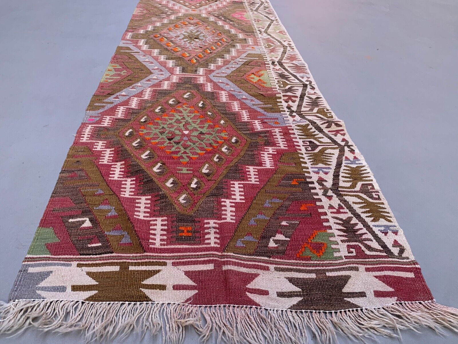 Old Turkish narrow Kilim Runner 390x77 cm, shabby chic, vintage decor kelim rug