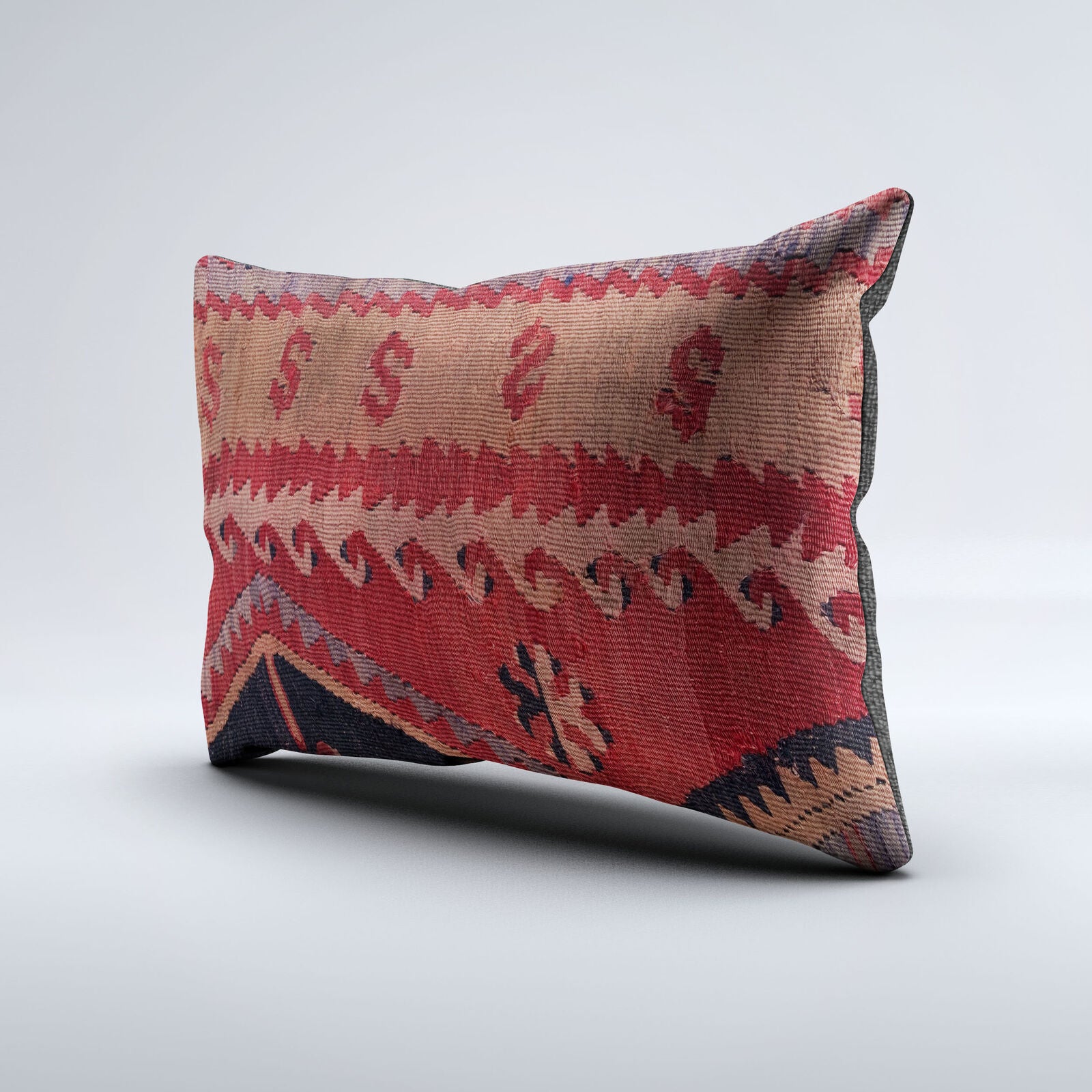 Vintage Turkish Kilim Cushion Cover 60x40 cm Square Wool Kelim Pillowcase 64694