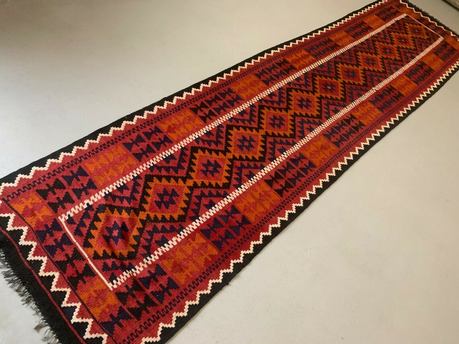 Afghan narrow Kilim Runner 384x94 cm, shabby chic, vintage decor kelim rug kilimshop.myshopify.com