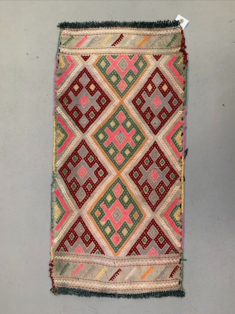 Vintage Turkish Mini Kilim 88x44 cm Wool Small Kelim Runner, shabby Chic