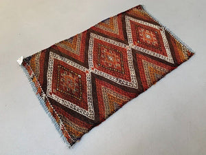 Vintage Turkish Mini Kilim 93x56 cm Wool Small Kelim Runner, shabby Chic