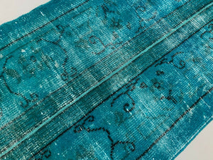 Distressed Turkish Runner 272x78 cm wool Vintage rug, Overdyed Blue kilimshop.myshopify.com