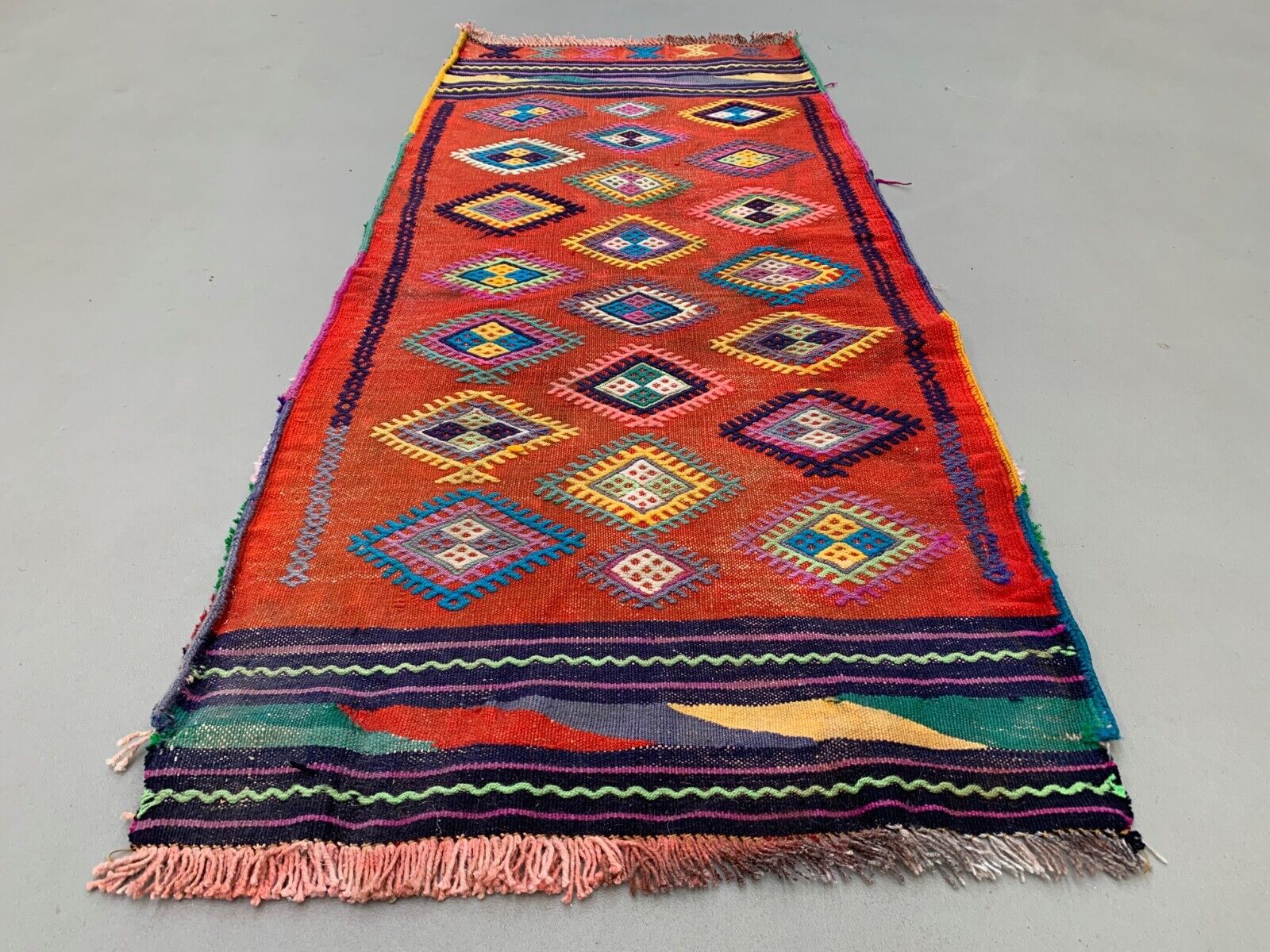 Vintage Turkish Mini Kilim 111x48 cm Wool Small Kelim Runner