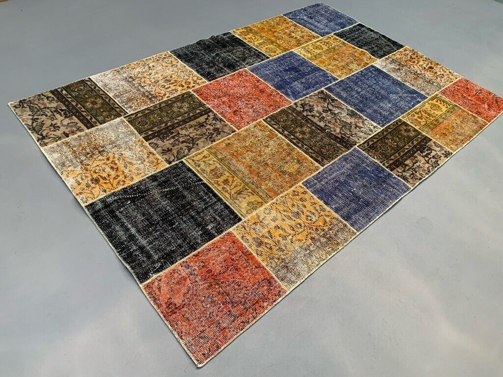 Turkish Patchwork Rugs Distressed Vintage Turkish Patchwork Rug 250x167 cm Wool Large – KilimShop