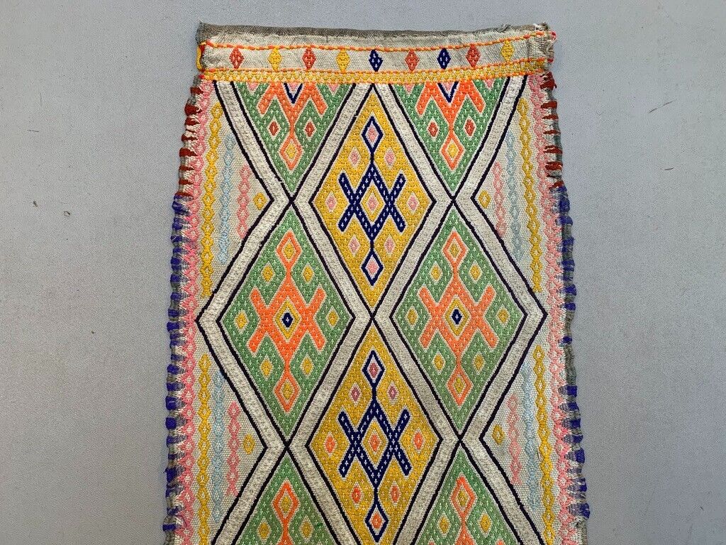 Vintage Turkish Mini Kilim 91x42 cm Wool Small Kelim Runner, shabby Chic