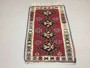 Small Vintage Turkish Kilim 112x81 cm Tribal Kelim Rug, Black, Red, Blue