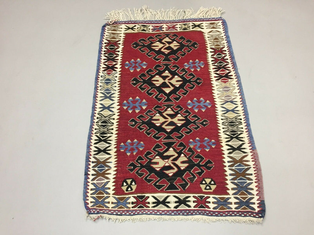 Small Vintage Turkish Kilim 112x81 cm Tribal Kelim Rug, Black, Red, Blue