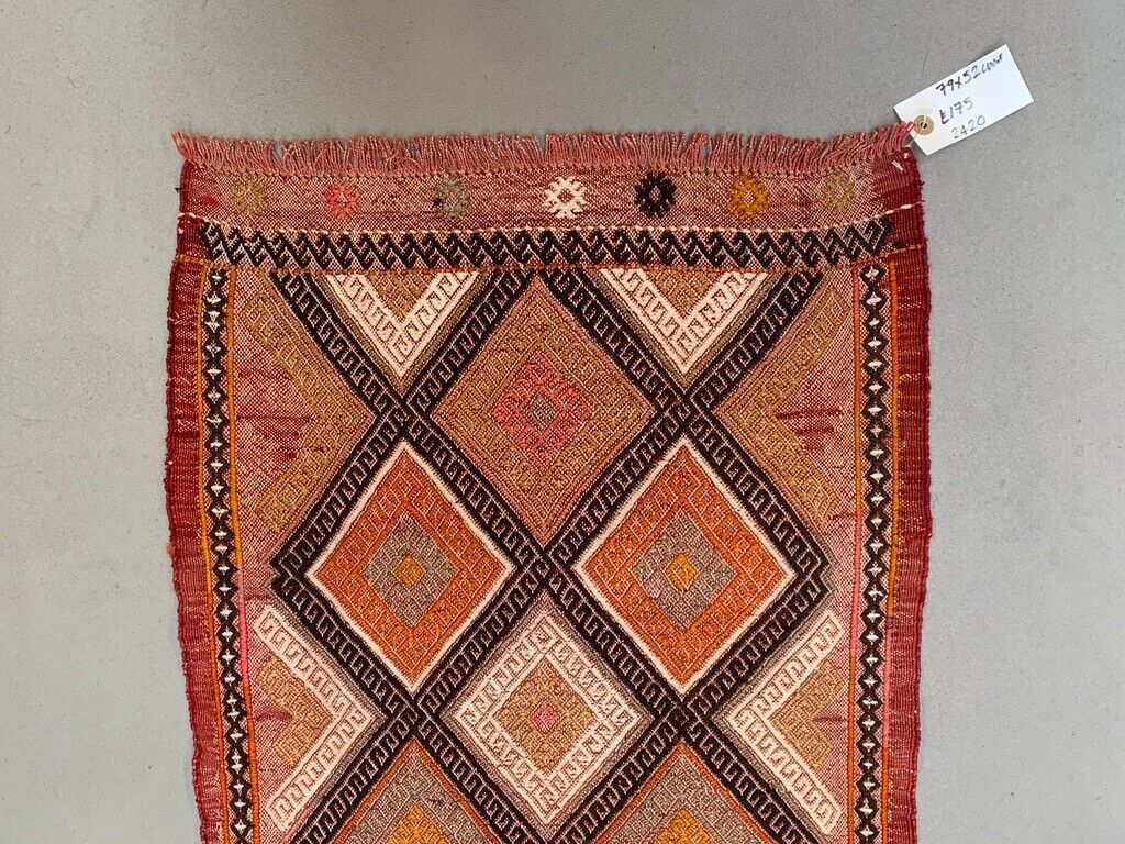 Vintage Turkish Mini Kilim 79x52 cm Wool Small Kelim Runner, shabby Chic