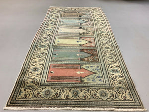 Distressed Turkish Rug 188x101 cm wool Vintage shabby Chic Runner Blue, Beige kilimshop.myshopify.com