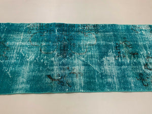 Distressed Turkish Runner 303x69 cm wool Vintage rug, Overdyed Blue kilimshop.myshopify.com