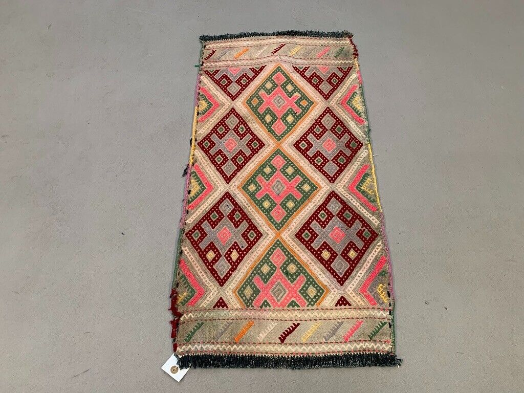Vintage Turkish Mini Kilim 88x44 cm Wool Small Kelim Runner, shabby Chic