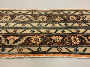 Distressed Turkish Narrow Runner 368x50 cm wool Vintage Tribal Rug Pink Black kilimshop.myshopify.com