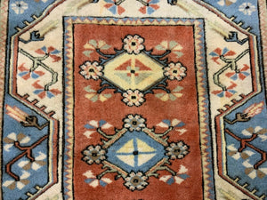 Old Turkish Milas Rug 200x121 cm old vintage carpet Ushak Region Blue Beige Rust